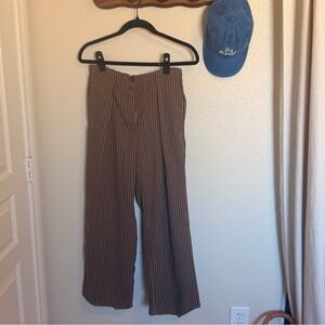 free people pinstripe pants in a chocolate brown with cream stripes